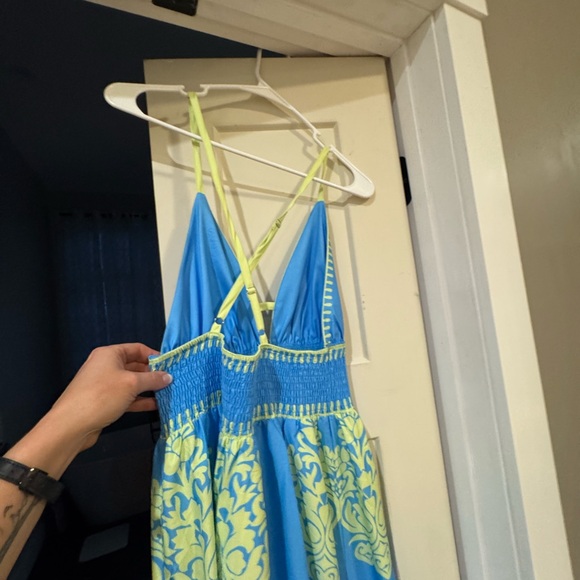 Blue and Lime spaghetti strap V-Neck Maxi Dress - Picture 3 of 5